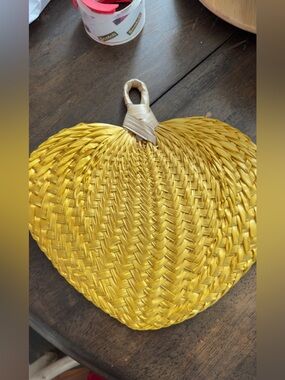 Vtg Hanging Decor- Handmade Wicker Yellow Heart